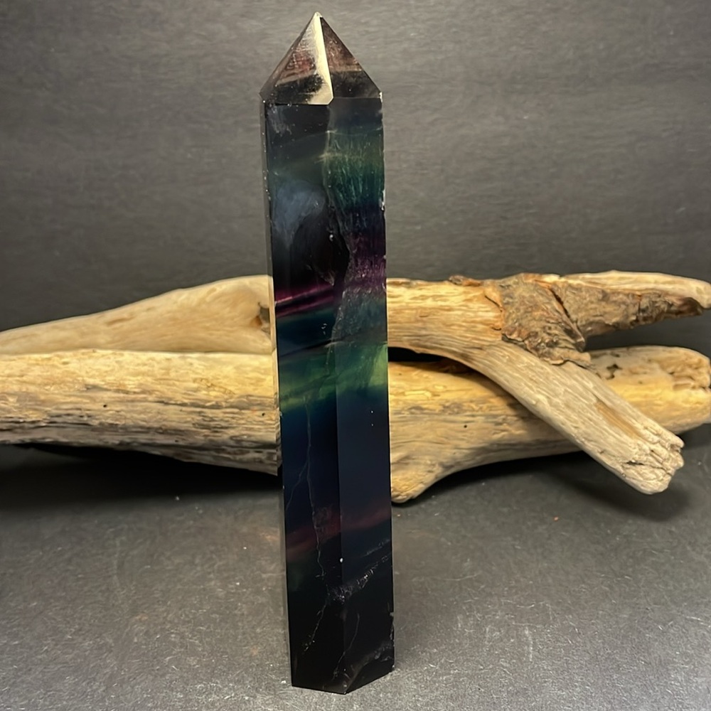 Fluorite Tower Dark Purple with Green - 5 1/2”.